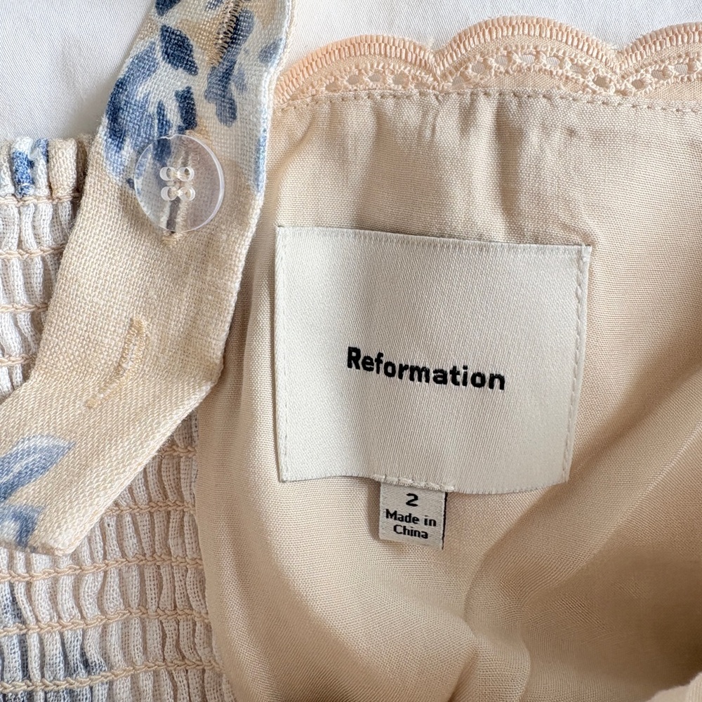 NEW Reformation Anatolia Linen Corset Two Piece Hugo Beige Blue Floral US 2 UK 6 - Picture 9 of 16